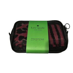 Kate Spade Ladies Cozy Low Cut Socks OSFM Black Dark Pink Set of 3 with Mesh Bag